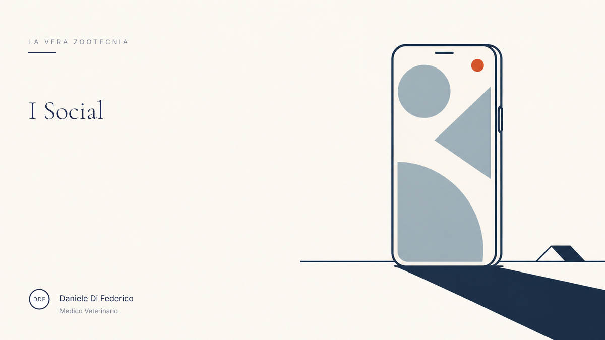 Copertina della sezione I Social — canali LinkedIn, Instagram e YouTube di Daniele Di Federico, Medico Veterinario. Copertina I Social: illustrazione di uno smartphone, marchio La vera zootecnia, Daniele Di Federico Medico Veterinario